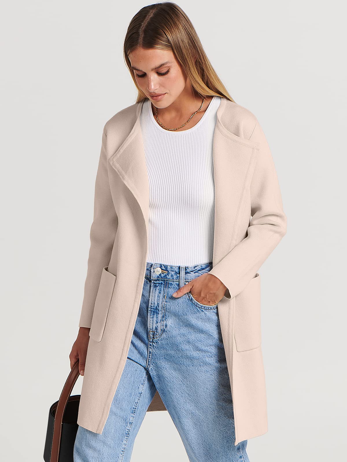 Women's Open Front Knit Lightweight Cardigan Casual Long Coatigan Sweater Lady Jacket Coat 2024 Fall Outerwear