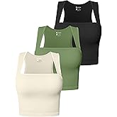 OQQ Women's 3 Piece Tank Tops Strappy Sleeveless Square Neck Stretch Tee Shirts Crop Camis
