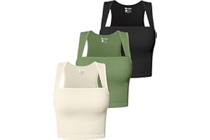 OQQ Women's 3 Piece Tank Tops Strappy Sleeveless Square Neck Stretch Tee Shirts Crop Camis