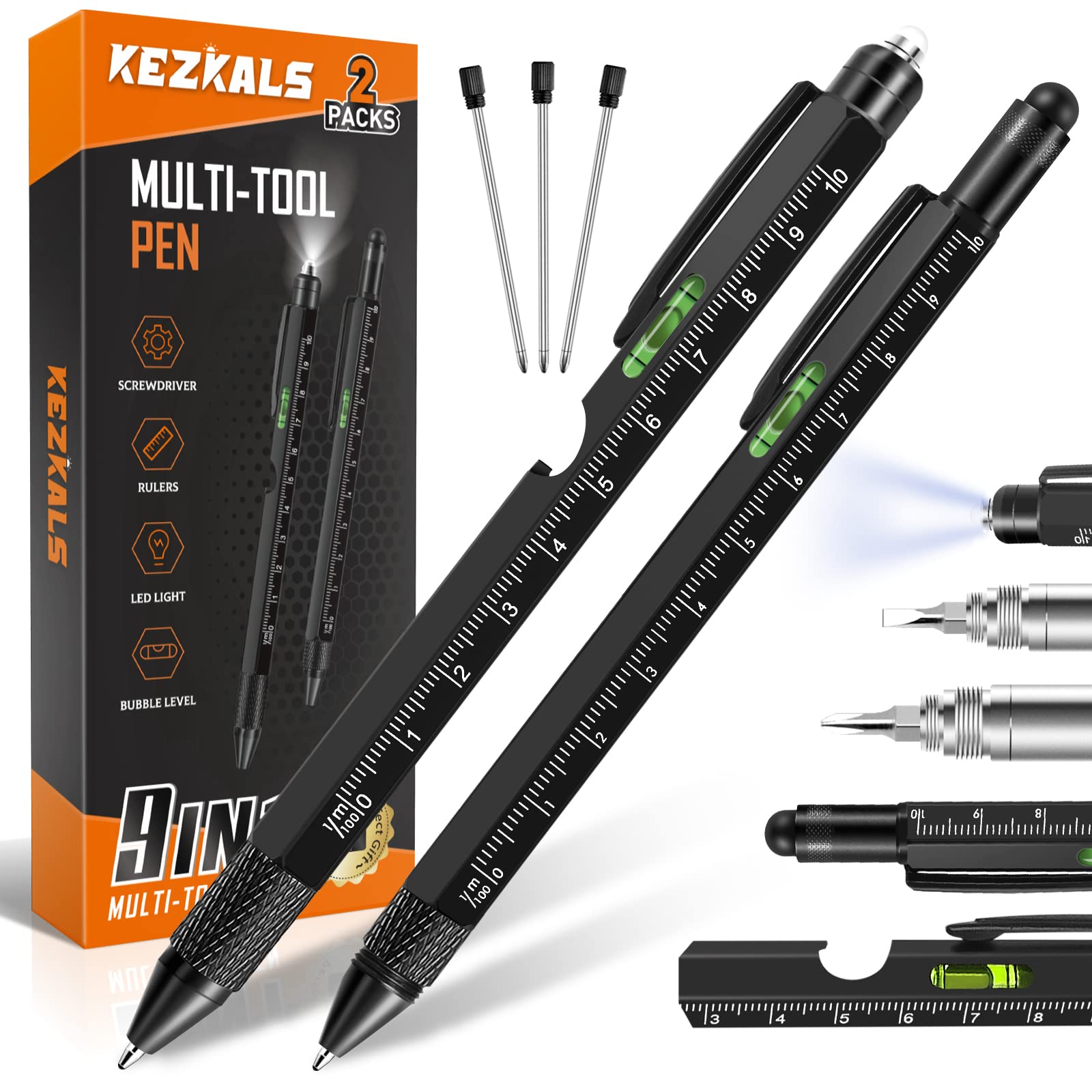 KEZKALS Gifts for Men, 2pack-9 in 1 Multi Tool Pen Set, Gifts for Father's Day from Daughter/Son, Dad Birthday Presents Gadgets for Men Gifts Who Have Everything