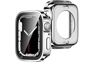 ZZDZZ [2-Pack] 2 in 1 Case Compatible with Apple Watch Series 6 SE 5 4 44mm, Straight Edge Hard PC with Tempered Glass Screen