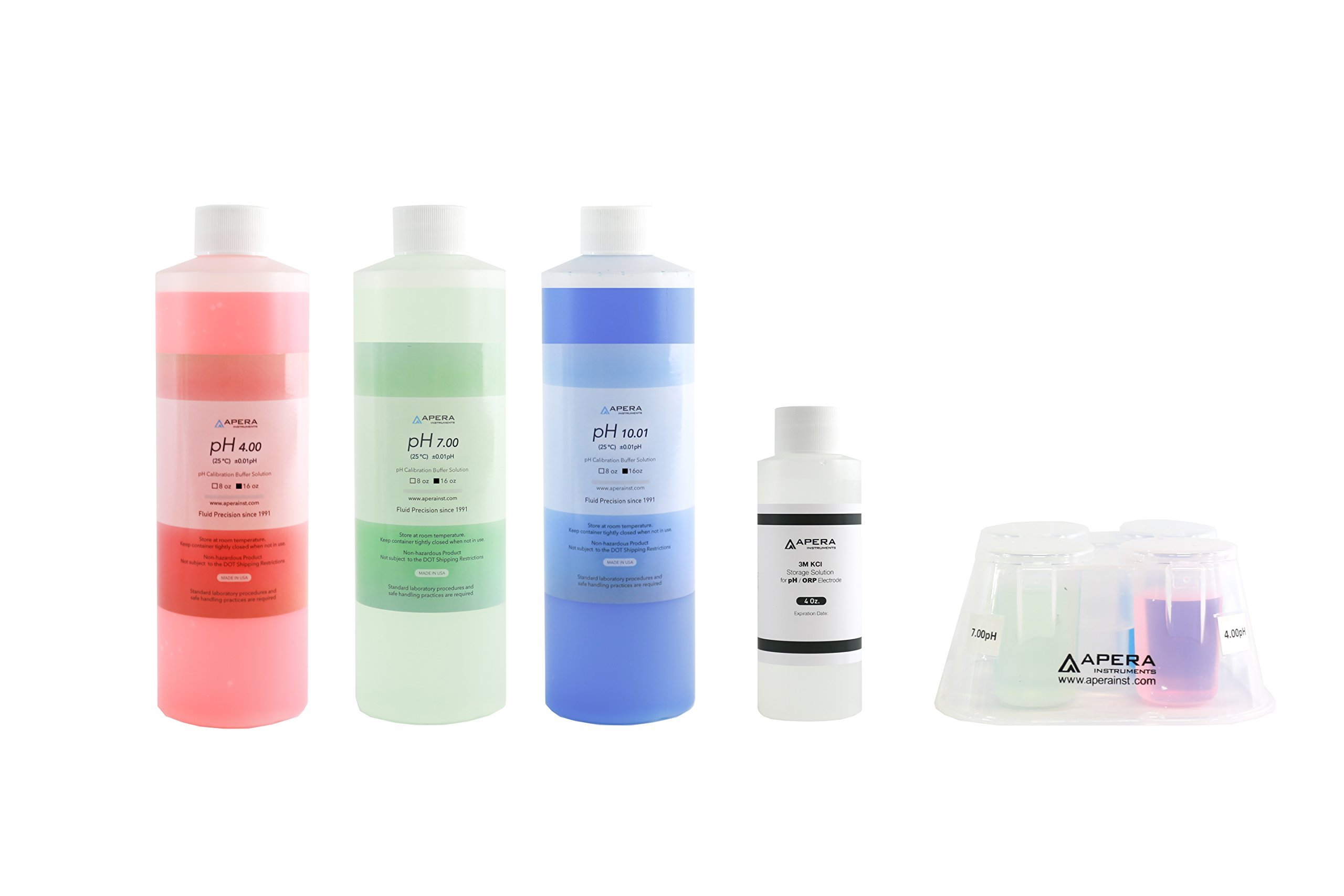 Apera Instruments, LLC-AI1104 16oz. pH Calibration Buffer Solution Kit (pH 4.00, 7.00 & 10.01), plus 3M KCL Storage Solution and CalBox Image Apera Instruments, LLC-AI1104 16oz. pH Calibration Buffer Solution Kit (pH 4.00, 7.00 & 10.01), plus 3M KCL Storage Solution and CalBox Image