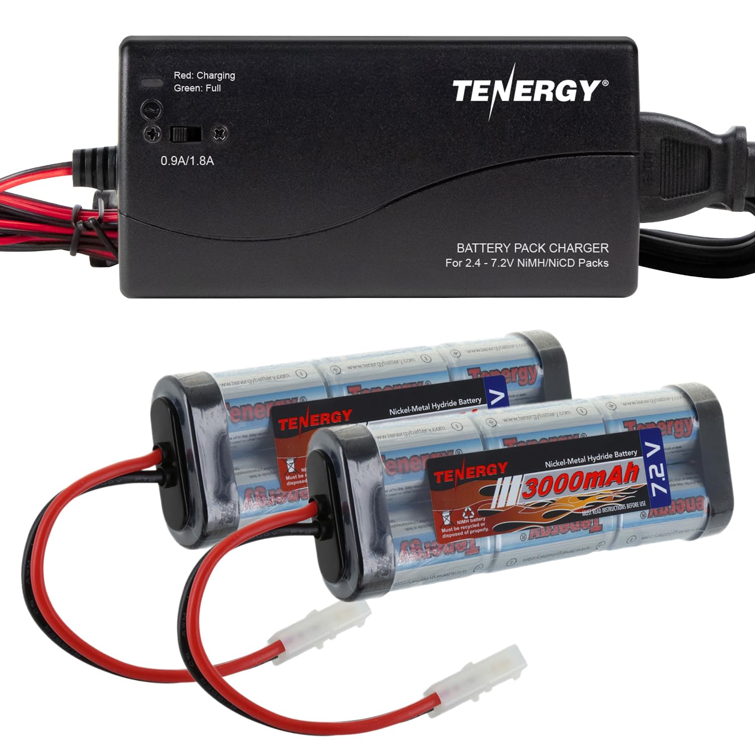 Photo 1 of ***UNTESTED/1 HAS DAMAGES (CRACKED)**** Tenergy 2 Pack 7.2V 3000mAh Flat NiMH Battery Packs with Smart Charger for RC Cars, RC Airplanes