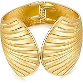 ENSKEFEN Wide Gold Cuff Bracelets for Women Boho Vintage Statement Starfish Open Bangle Bracelet Irregular Summer Beach Shell Sea Coral Bracelets