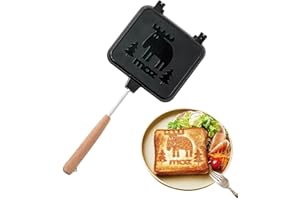Double Sided Sandwich Pan | Removable Light Sandwich Baking Pan,Breakfast Sandwich Maker, Camping Press Grill with Wooden Han