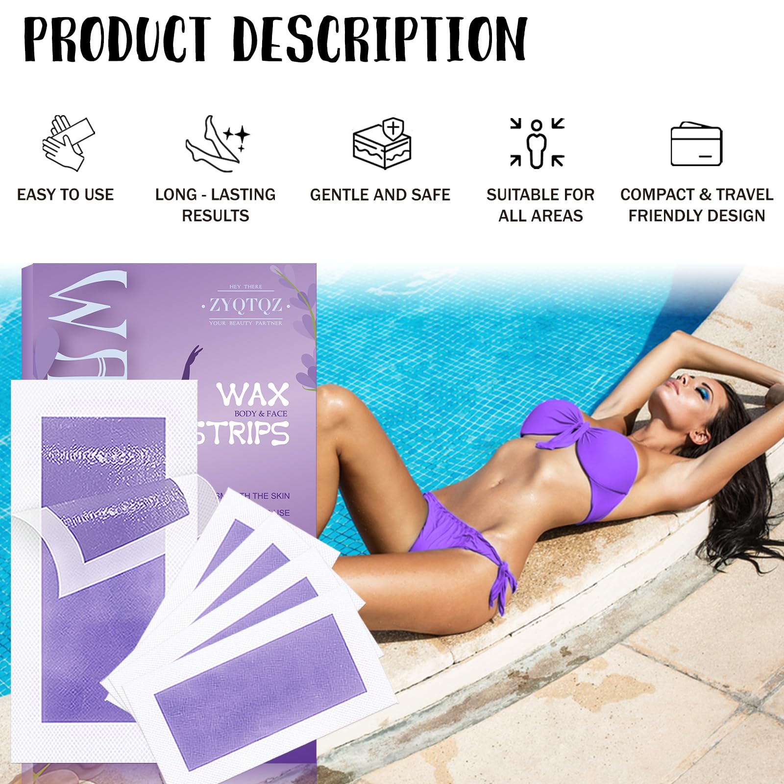Wax Strips for Hair Removal - 60 Count (40 Body + 20 Face Strips) with 10 Soothing Oil Wipes, At-Home Waxing Kit for Women & Men - Legs, Bikini, Underarms, Face, Travel-Friendly & No Heat Needed