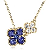 LOLAR RAY Birthstone Necklace for Women - 14K Gold Plated Clover Necklace - Four Leaf Clover Necklaces Cubic Zirconia Flower Pendant Simple Dainty Floral Lucky Jewelry Gift