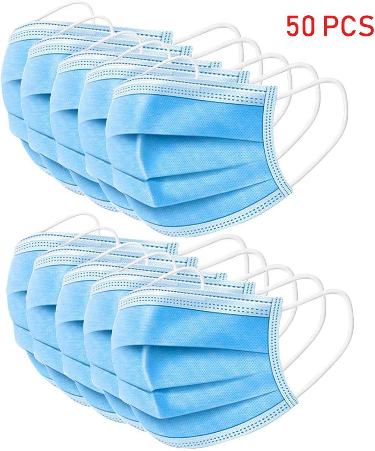 50 Pcs Disposable Surgical Mask Dust Breathable Earloop Antiviral Face Mask, Comfortable Medical Sanitary Surgical Mask Thick 3-Layer Masks