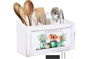 Large Kitchen Utensil Holder with 3 Compartments,Farmhouse Utensil Organizer,Cooking Tools Storage Utensils Caddy for Counter
