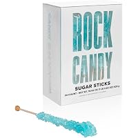 Light Blue Rock Candy On A Stick  72 Pack  - Bulk INDIVIDUALLY WRAPPED Cotton Pure Sugar Crystal Sticks Perfect Party Favors Weddings Receptions Buffets Coffe