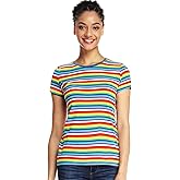 Rainbow T Shirts Women Striped Shirt Crew Neck Stripes Tee Short Sleeve Tops