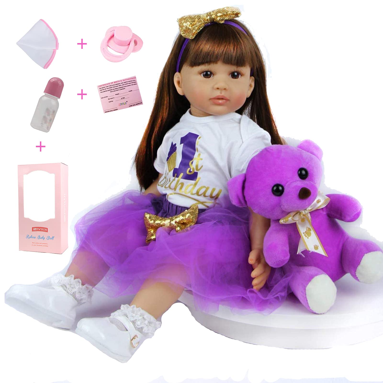 ZIYIUI Reborn Baby Dolls 24 Inch 60 Cm That Baby Looks Real Doll Soft Silicone Vinyl Realistic Reborn Lifelike Toddler Girl Birthday Toys