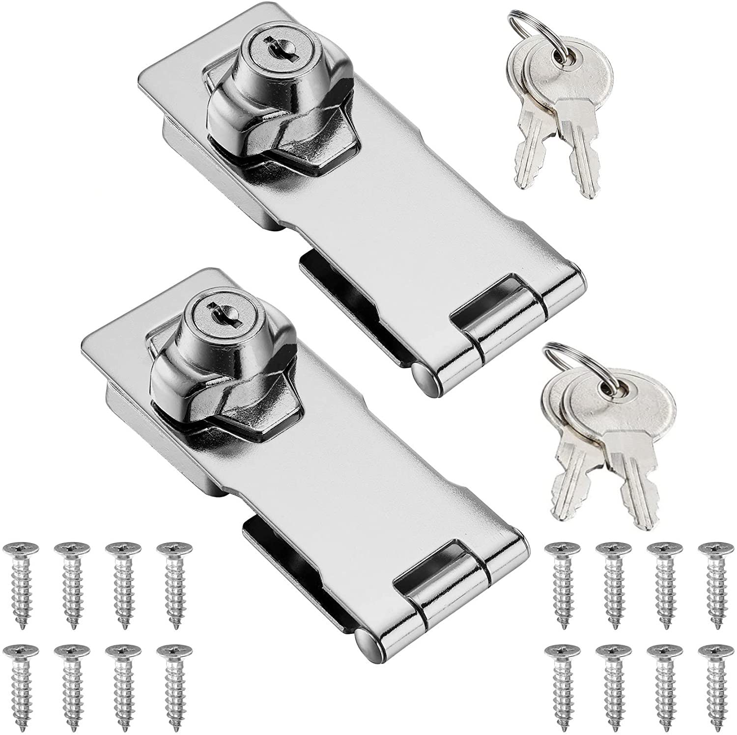 Photo 1 of szhdxsy 2 Packs 4 Inch Keyed Hasp Locks Twist Knob Keyed Locking Hasp for Small Doors, Cabinets and More,Stainless Steel Steel, Chrome Plated Hasp Lock Catch Latch Safety Lock