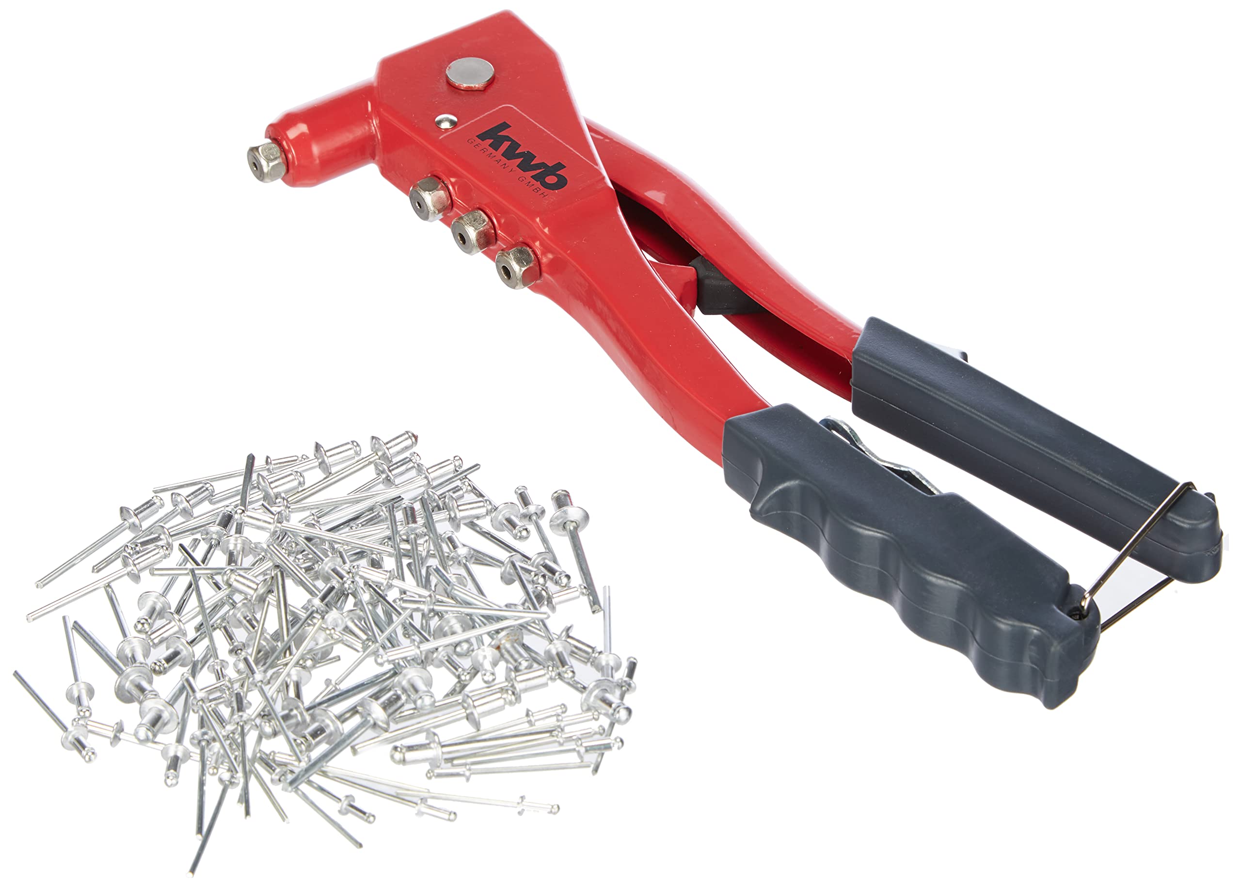 KWB Blind Rivet Tool Set, Rivet Pliers Including 100 Aluminum Rivets, Heavy-Duty with Handle Guard
