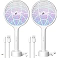 2Pack Electric Fly Swatter,4000V Bug Zapper Racket with 1500mah Battery Rechargeable,2 in 1 Fly Zapper & Purple Mosquito Killer Lamp with 3 Layers of Safety Net Suitable for Indoor and Outdoor