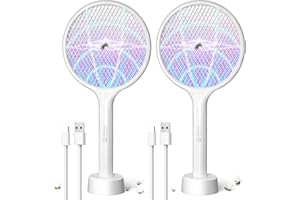 DEEZEE 2Pack Electric Fly Swatter,4000V Bug Zapper Racket with 1500mah Battery Rechargeable,2 in 1 Fly Zapper & Purple Mosquito Killer Lamp with 3 Layers of Safety Net Suitable for Indoor and Outdoor