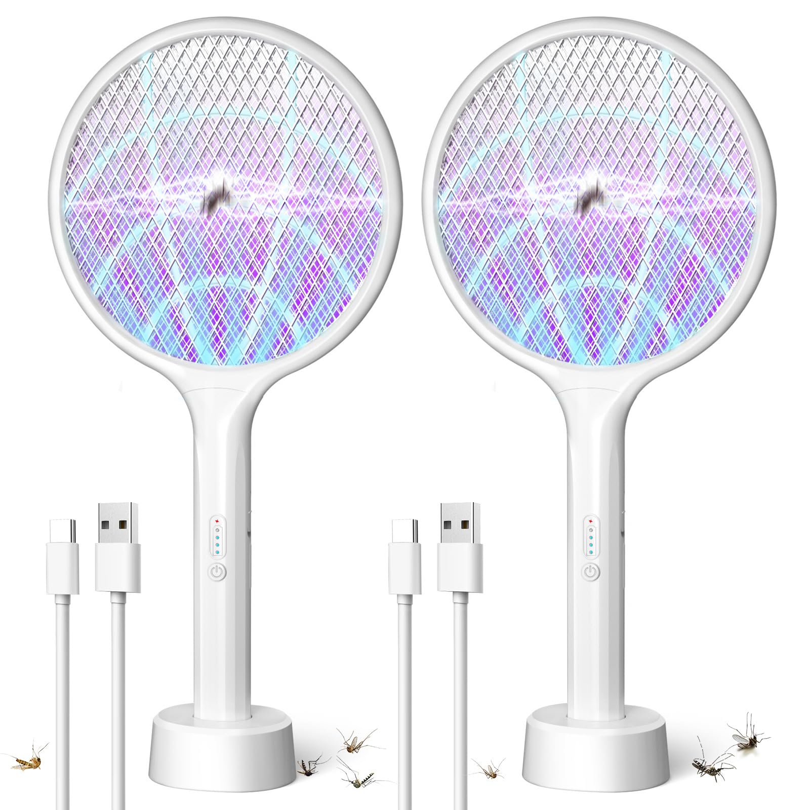 Photo 1 of 2Pack Electric Fly Swatter,4000V Bug Zapper Racket with 1500mah Battery Rechargeable,2 in 1 Fly Zapper & Purple Mosquito Killer Lamp with 3 Layers of Safety Net Suitable for Indoor and Outdoor