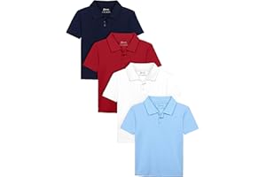 Poroka 4 Pack Boys Polo Shirts Solid School Uniform Cotton Short Sleeve Golf Polo Shirt for Kids Boy