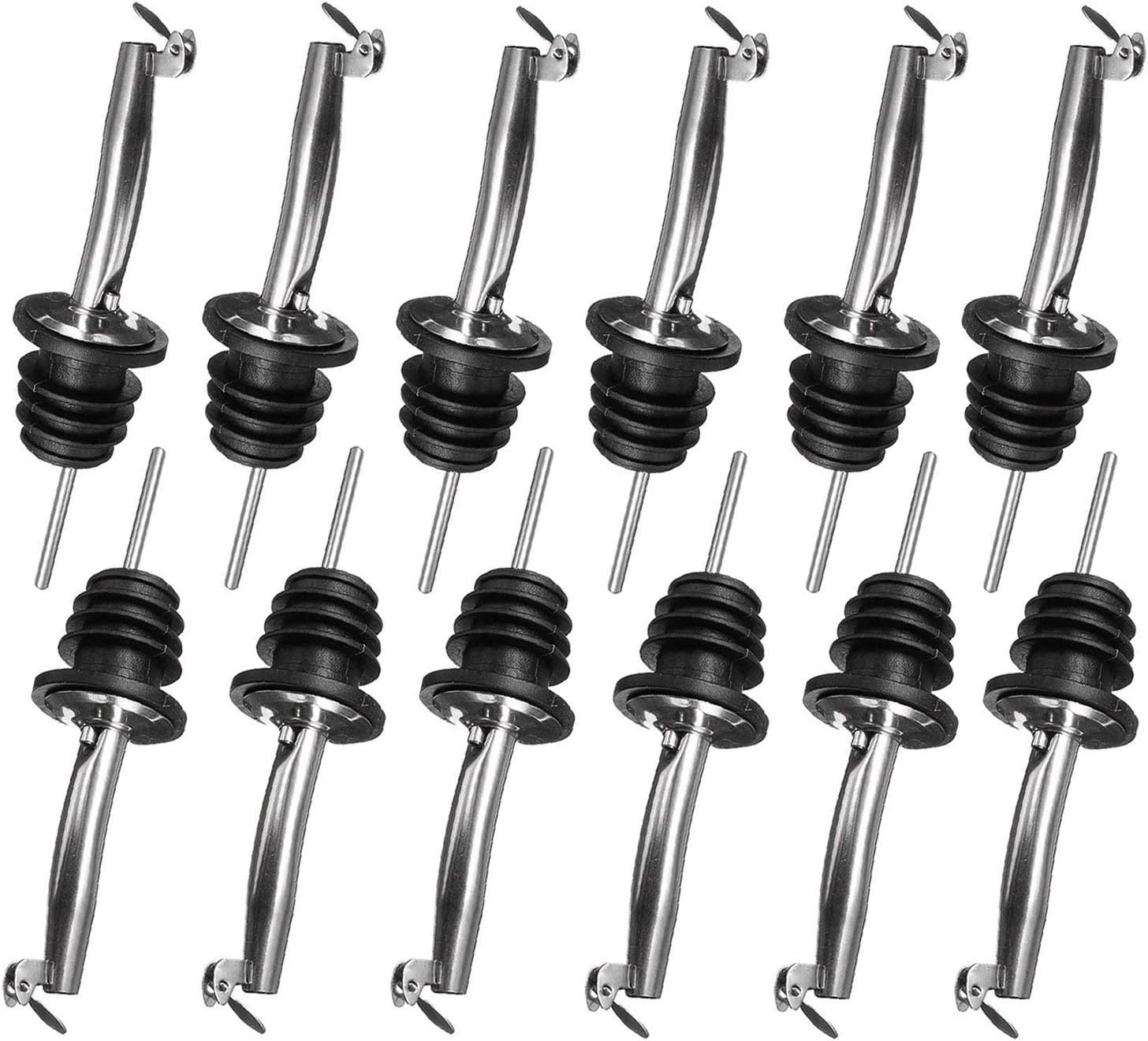 Heatigo Flaschenausgießer mit Klappe, Edelstahl Schnaps Ausgießer Kunststoffkorken Flaschen für Öl und Wein(12 Stück)