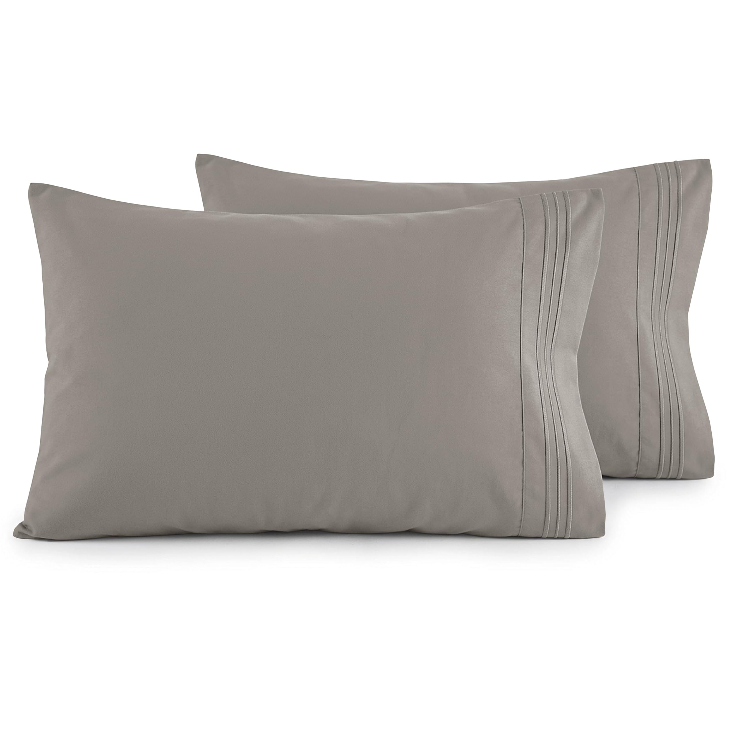 Elegant Comfort Luxury Ultra-Soft 2-Piece Pillowcase Set - 1500 Premium Hotel Quality Microfiber Double Brushed - Wrinkle Resistant, Standard/Queen, Grey