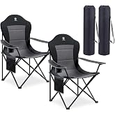EVER ADVANCED Folding Camping Chair with High Back Padded 2 Pack Oversized Portable Lawn Chairs Lightweight Sturdy Steel Foldable Outdoor Camp Chair for Adults, Black