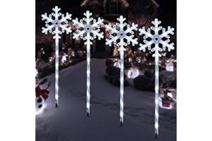 SPRKLINLIN Solar Christmas Pathway Lights, Solar Powered Snowflake Lights Christmas Decorations Outdoor, Waterproof Christmas Garden Stake Lights for Patio, Yard, Garden, Lawn Christmas Holiday Decor, 4 Pack