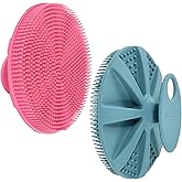 INNERNEED Food-Grade Soft Silicone Body Scrubber Shower Brush Handheld Cleansing Skin Brush, Gentle Exfoliating and Lather Well (Dark Green+Pink)