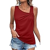 LOLONG Womens Tank Tops Summer Sleeveless Asymmetrical Neck Pleated Tops Casual Shirts