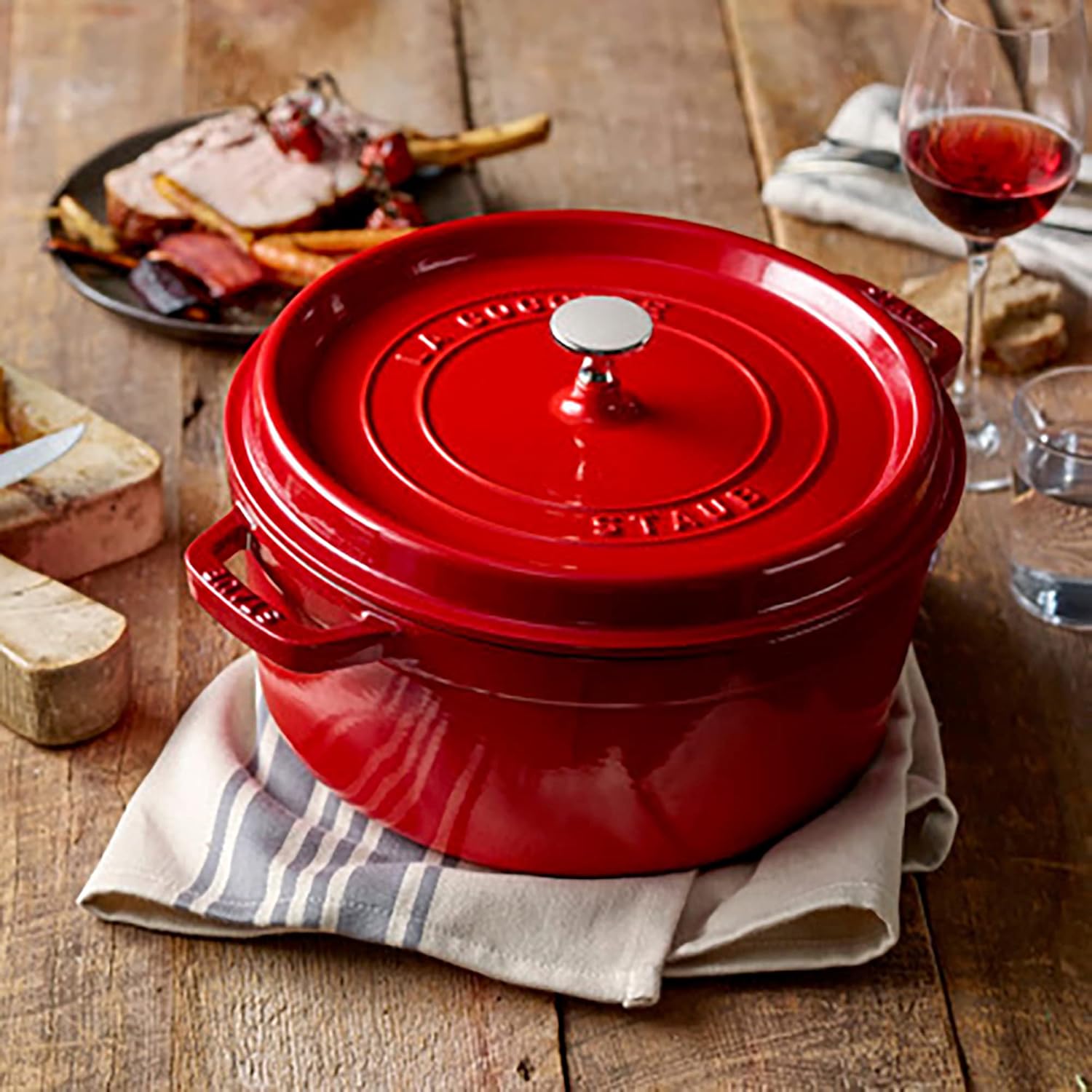Staub Cast Iron Round Cocotte, 5.5-quart, Cherry: Dutch Ovens: Kitchen & Dining