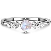 Moon Magic - Authentic Rainbow Moonstone Ring/Real 925 Sterling Silver - 18k Rose Yellow Gold June Birthstone Rings for Women/Genuine Gemstones