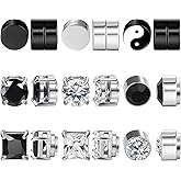 NEWITIN 9 Pairs Magnetic Earrings for Men Clip on Earring Stainless Steel Magnet Earring Unisex Hoop Dangle Cross CZ Studs Non Piercing Magnetic Stud Earrings for Men Women