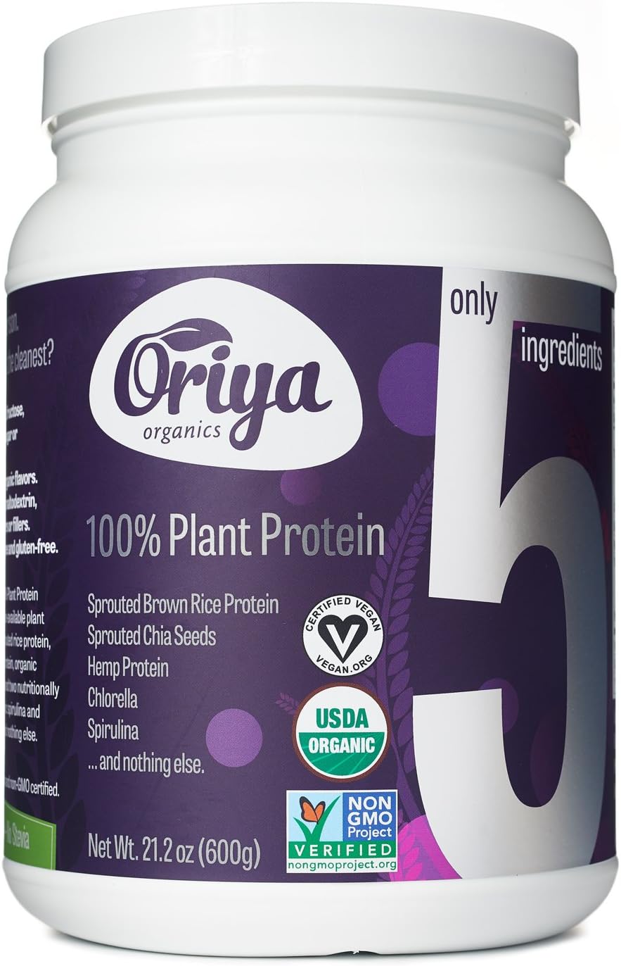 Oriya Organics 100% Plant Protein l USDA Organic, Non GMO l 24 Servings, 21.2 oz l No Stevia l Gluten Free l Dairy Free l Vegan