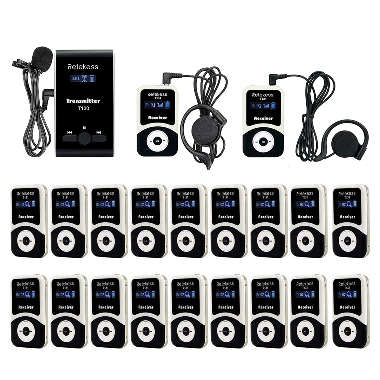 Retekess T130-T131 Audio Tour Guide System,Whisper Tour Guide System,Tour Guide Microphone,99 Channel,Clear Sound Quality,Tour Guide Speaker for Factory Tours,Travel,Church(1 transmitter 20 receivers)