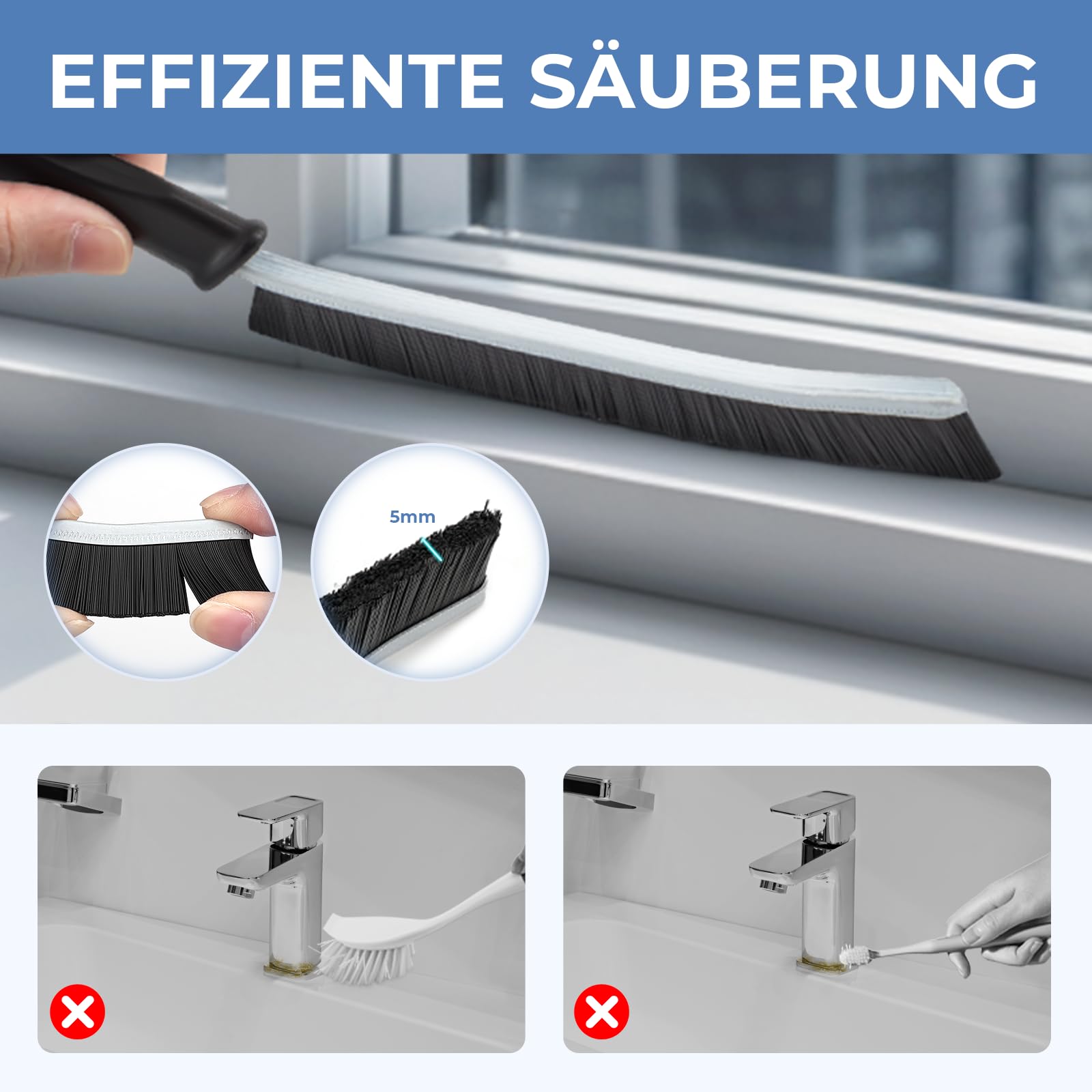 Cleangor 6er-Pack Fugenbürste, Hartborsten Ecken Reinigungsbürste 5