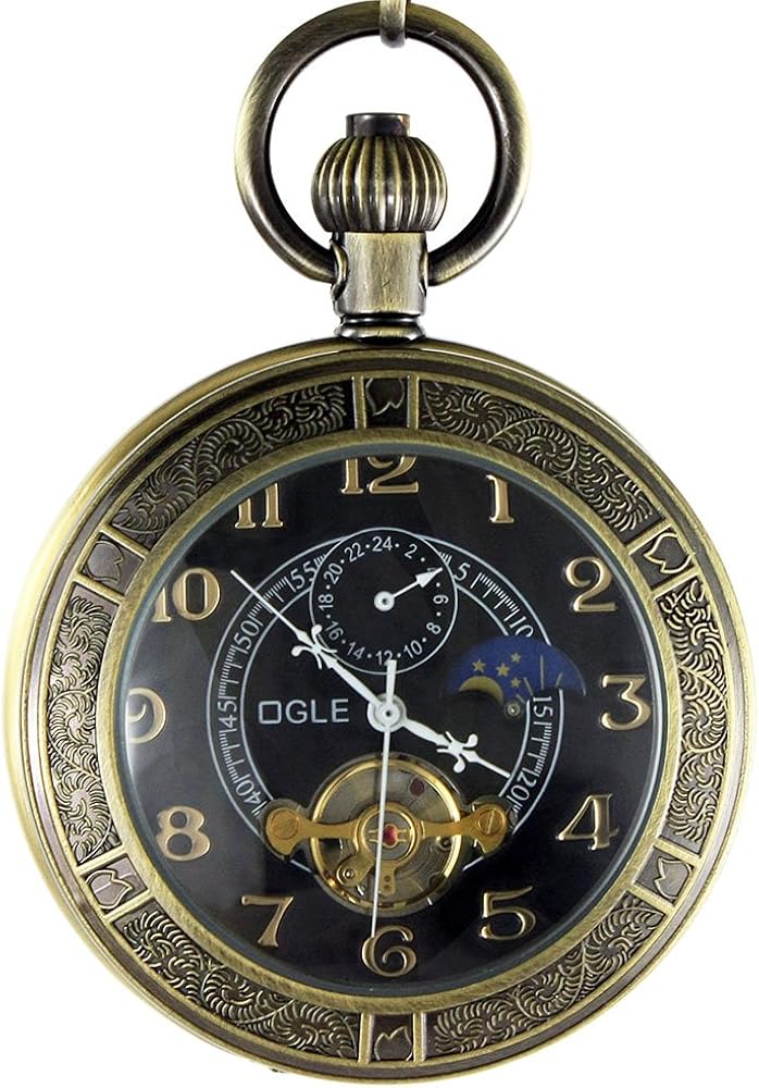 OGLE Waterproof Luminous Magnifier Tourbillon Moon Sun Chain Fob Self