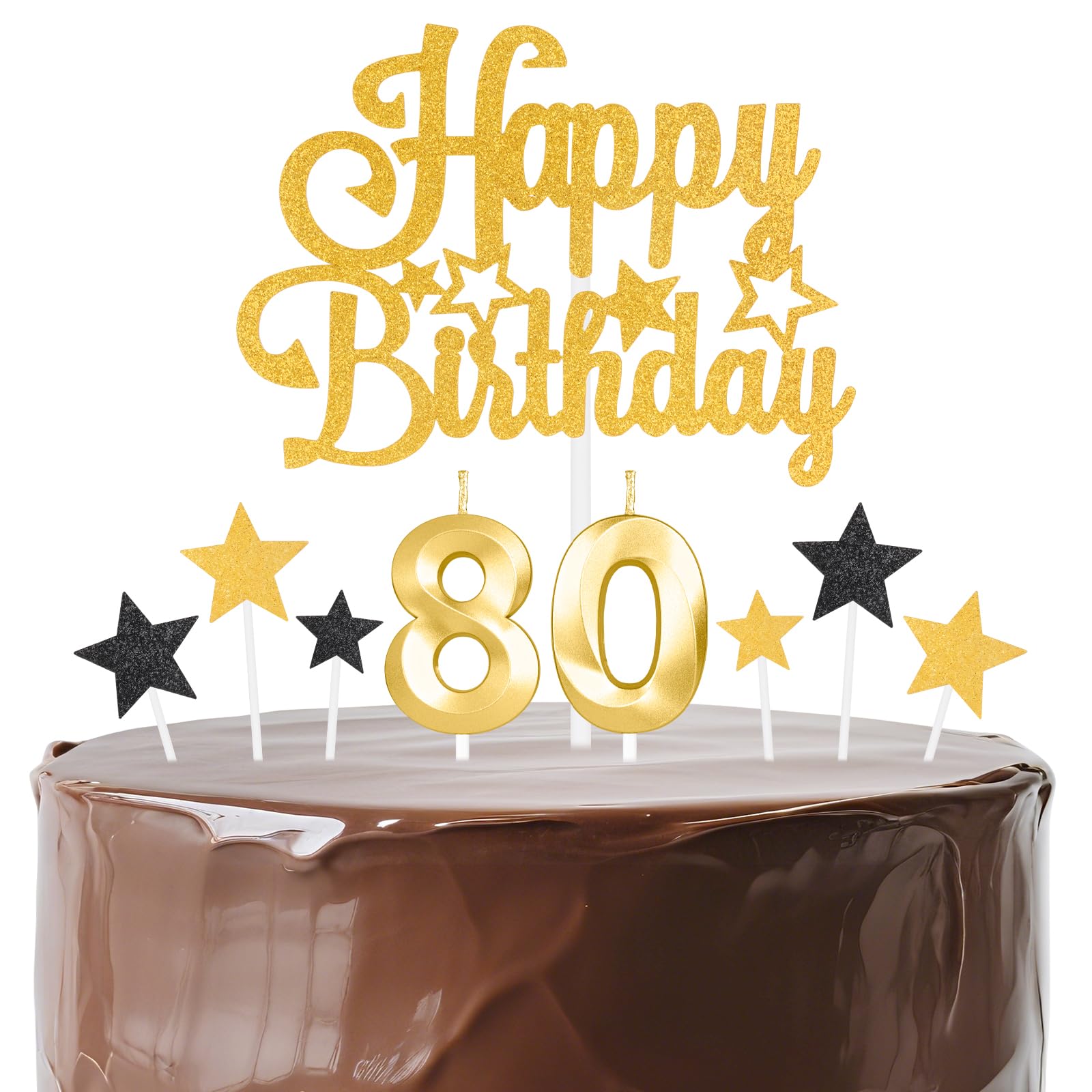 mciskin Gold Birthday Candles Set,Women Men 80th Birthday Decorations,Golden Number 80 Candle for Cake,Gold Candles Cake Toppers with Star for Women Men Birthday Party Anniversary Decorations — image 1
