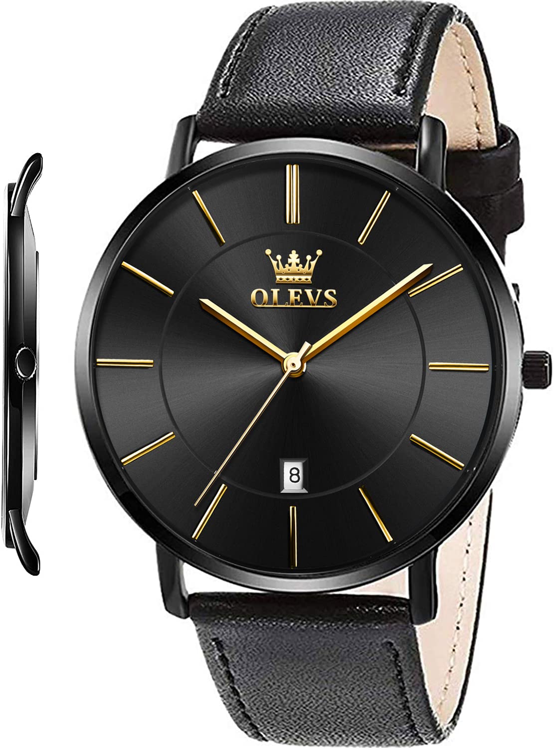 OLEVS Mens Wrist Watches Ultra Thin 6.5mm Minimalist Leather Blue Dial Watch Business Dress Waterproof Date Slim Watches for Men — image 1