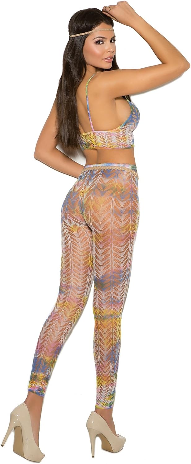 Sexy Tie Dye Cami Top Feathered Leggings Lingerie 2 pc: Clothing
