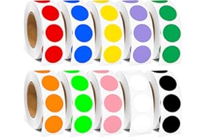 TRTAPE 1/2 Inch Round Color Coding Dots - 5000 PCS, 10 Rolls - 10 Colored Dot Stickers Multi-Color Circle Labels for Organizi