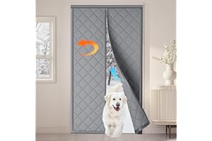 QNLONG Magnetic Thermal Insulated Door Curtain Fits 32"X80" Doors, Thermal Door Cover for Winter Curtain Size 34x82Inch Thicken Oxford and Cotton Fill Doors Draft Stopper to Keep Cold Air Out Gray