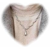 Crymystal Teardrop Wave Necklace for Women Teardrop Drop Necklace Wave Dangle Necklace Choker Silver Teardrop Chain Necklace Vintage Teardrop Necklace for Girls Gifts