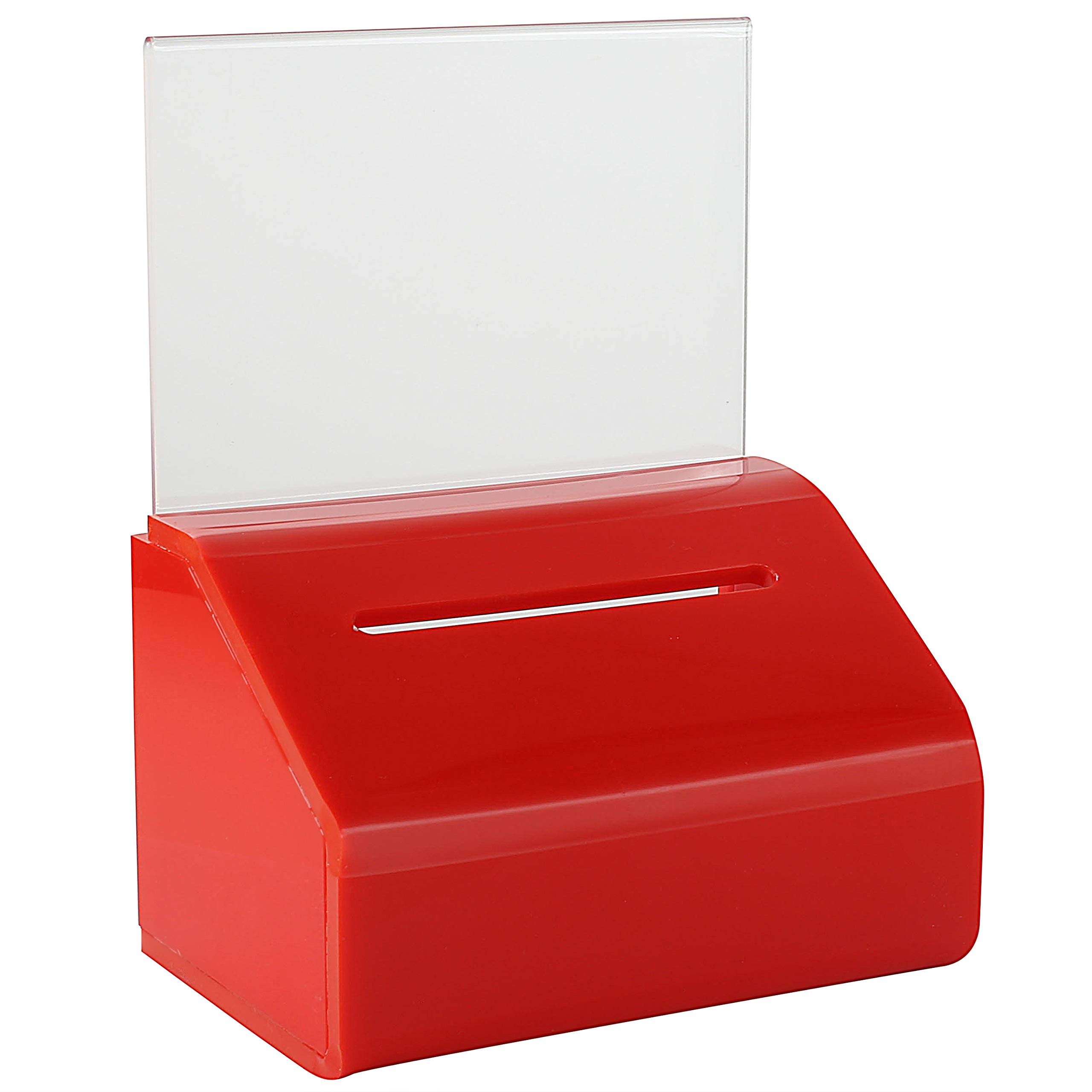 MCB Acrylic Donation & Ballot Box, Ticket Raffles & Drawing, Voting or Comment Box - with Safety Lock and Display Sign Holder 8"x 6"x 5" (Orange)