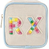 RSRSLEII Small Canvas Rx Chenille Letter Patch Medicine Packages(Rainbow) | Cute Drug Makeup Bag with Metal Zipper, Mini Travel First Aid Purse Organizer Machine Washable