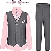 Lycody Boys Grey Suits for Wedding Kid Prom Tuxedo Suit Vest and Pants Set with Pink Shirt Size 7