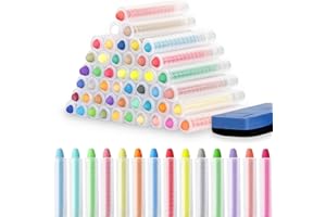 NIUREWAN 48Pcs Dustless Chalk With Holder for Kids,Colored Washable Toddler Chalk with Chalkboard Eraser,Color Sidewalk Chalk Drawing Writing for Outdoor Art Play,Blackboard