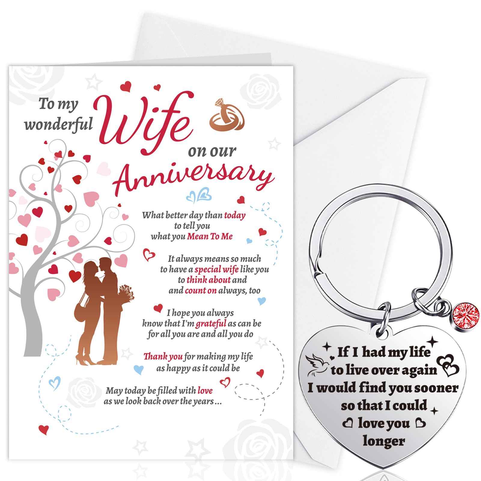 HOWAF Wedding Anniversary Card, Wedding Anniversary Card for Wife Anniversary Card from Husband Wedding Anniversary Cards Wife Keyring Engraved Wedding Anniversary for Wife Gift