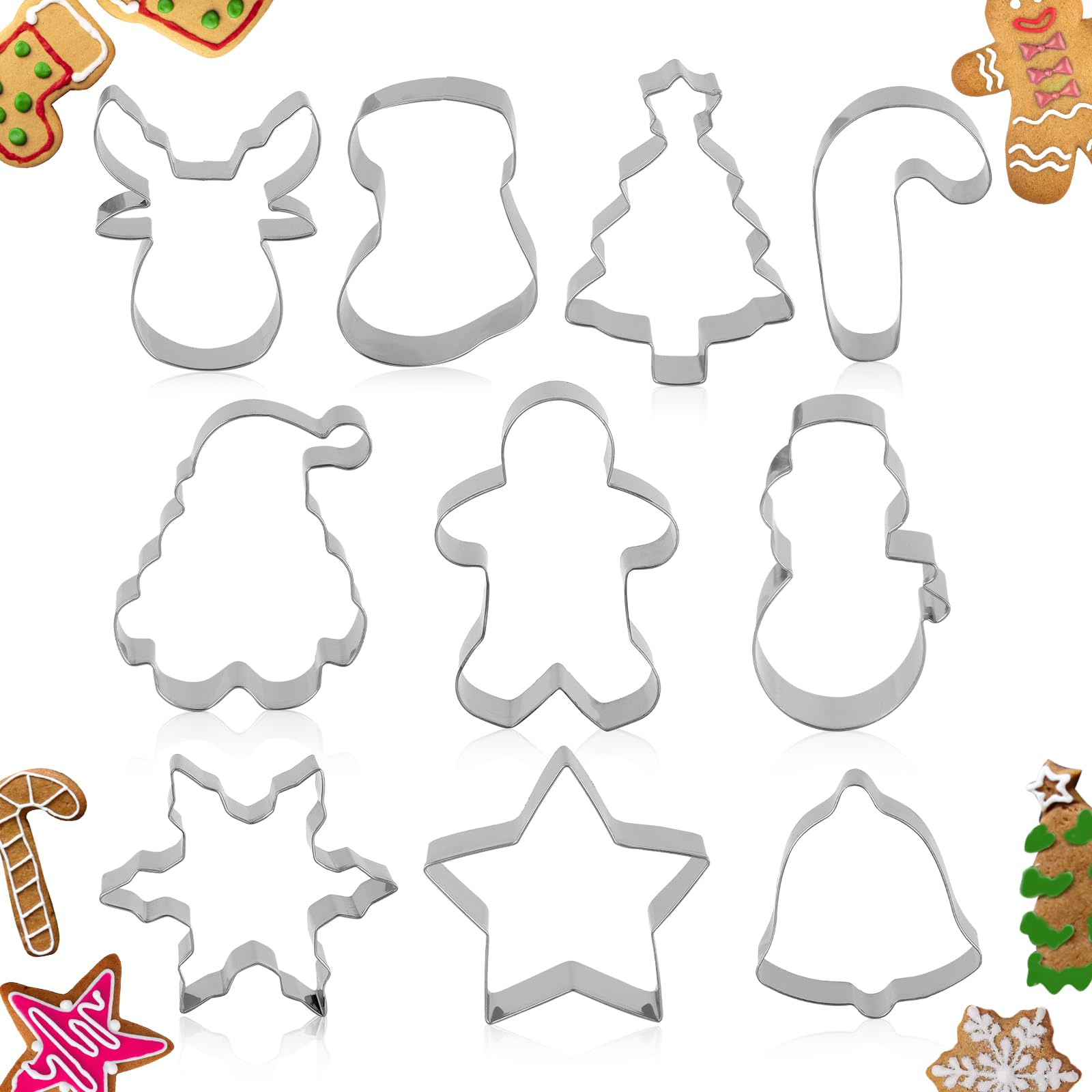 Photo 1 of 10pcs Cookie Cutters, Cookie Cutter Shapes Christmas Cookie Cutters Snowman Christmas Tree Christmas Socks for Baking Pastry Biscuit Cookie Christmas Celebration Birthday Party