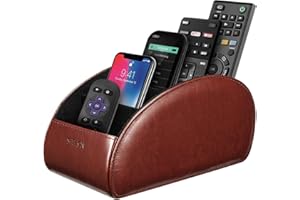 SITHON Remote Control Holder with 5 Compartments – [Upgrade Version] PU Leather Remote Caddy Desktop Organizer Store TV, DVD,
