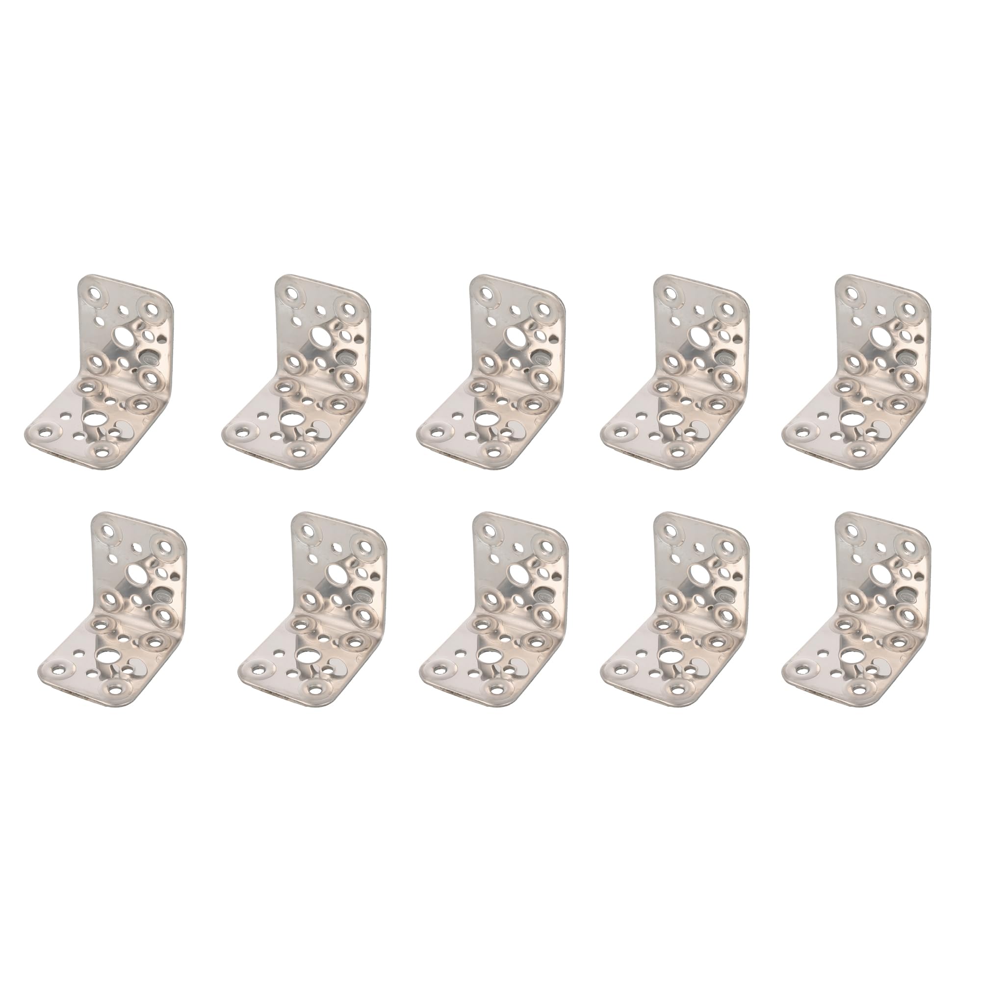 Amig - 10 Pack Flat Angle Brackets for Wooden Structures | 90 Degree Corner Supports | Mounting Brackets | Fixing for Furniture | Stainless Steel | Silver Color | 60 x 50 x 2.2mm