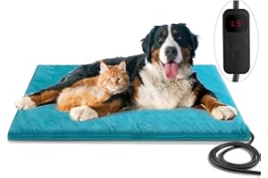 CLAWSABLE Super Large Size Outdoor Pet Heating Pad for Dogs, Extremely Waterproof Heated Cat Bed Pad Mat, Adjustable 6 Temp & 5 Timers Chewproof Heater for Feral Cat Dog House Whelping Box